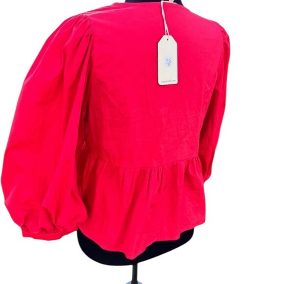 120. JODIFL L.A. | NewWithTag bow puff sleeve ruffle summer spring blouse SZ:L - Picture 3 of 7